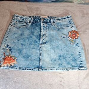 Driftwood Skirt Stef Women's 31 Blue Embroidery‎ Floral Denim Mini NWOT
